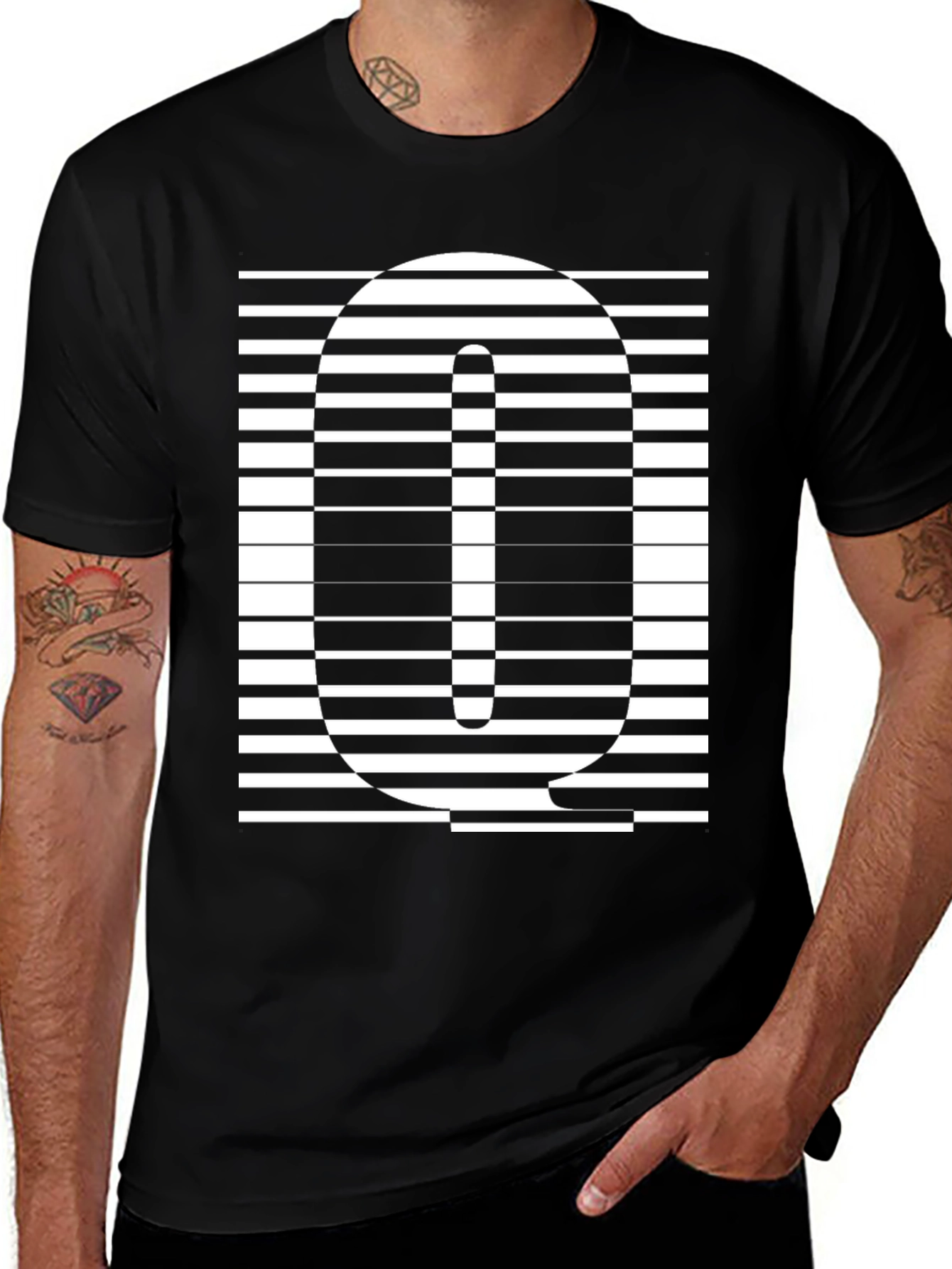 Variant 8 of Striped Q Graphic Tee - Modern Style