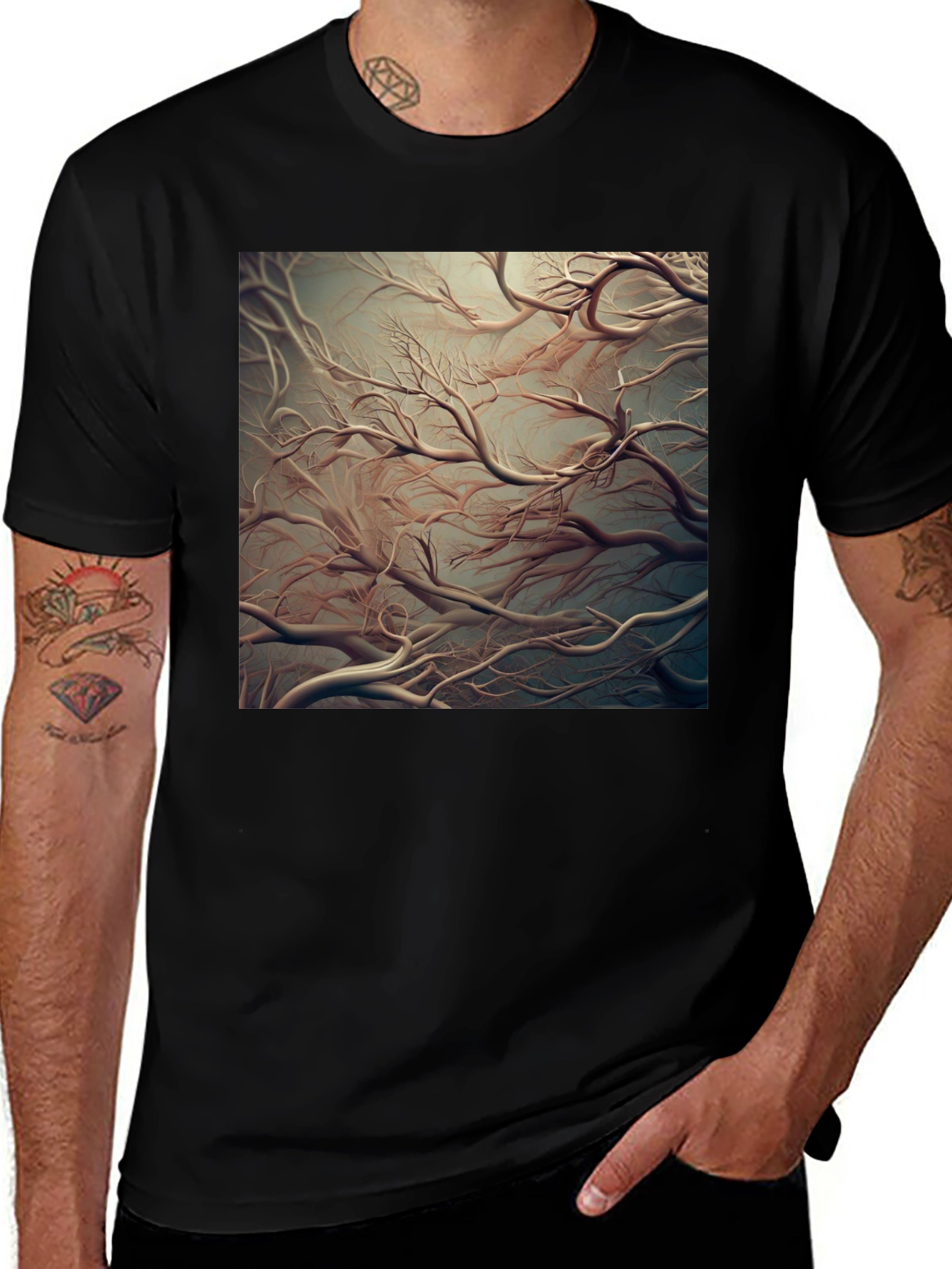 Variant 7 of Abstract Tree Branch Graphic Tee - Black