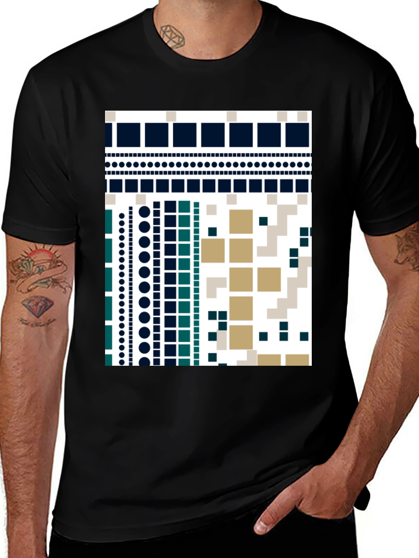 Variant 13 of Geometric Pattern Black T-Shirt