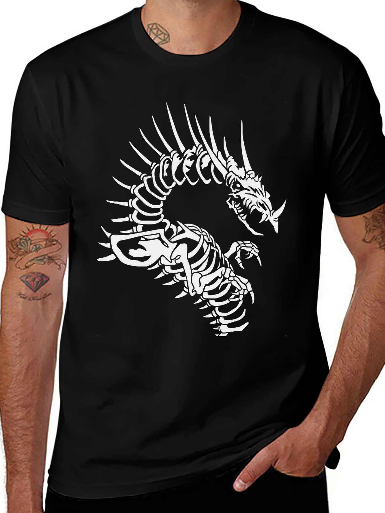 Variant 27 of Dragon Skeleton Graphic Black T-Shirt