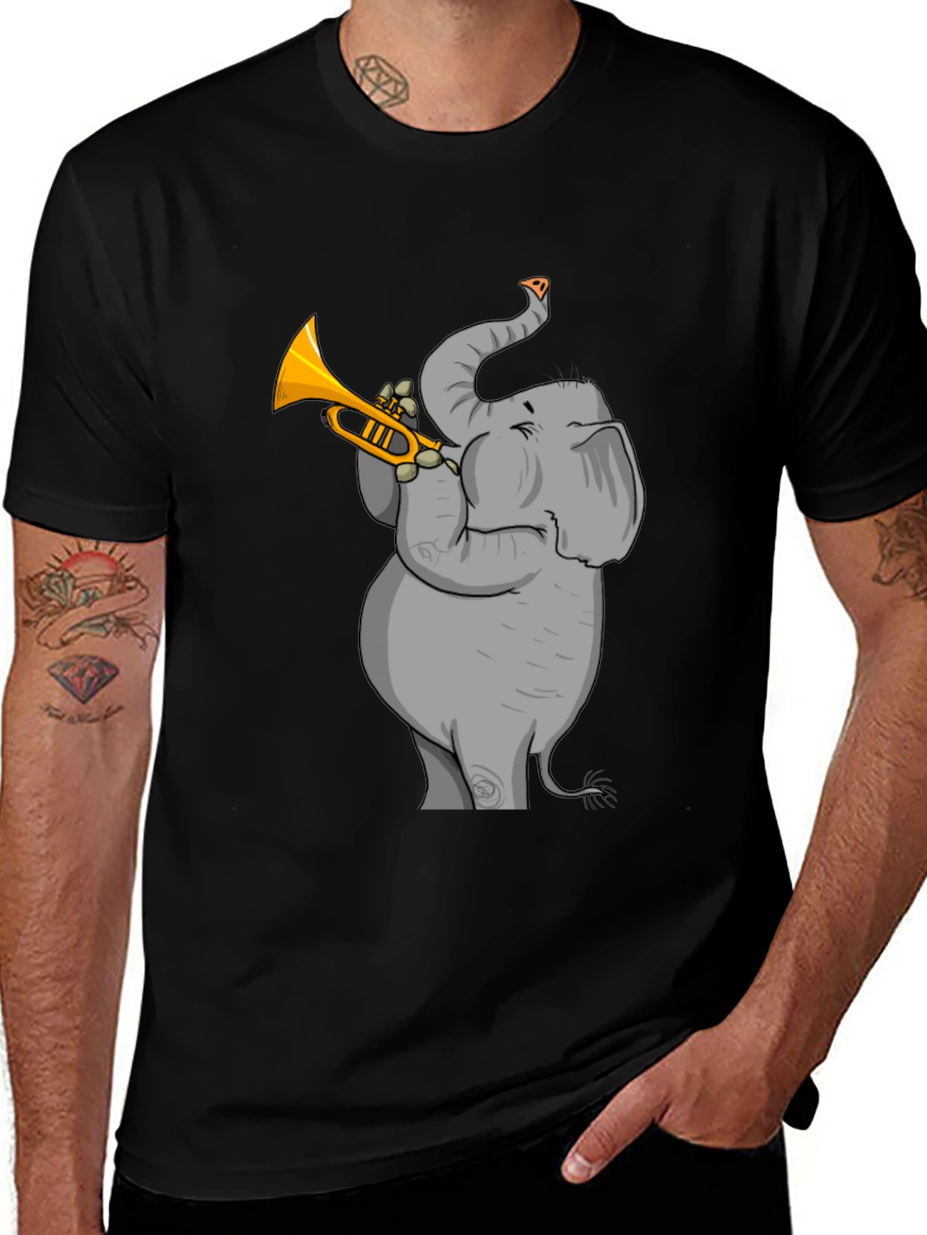 Variant 19 of Trumpet Elephant Graphic Tee - Stylish Black T-Shirt