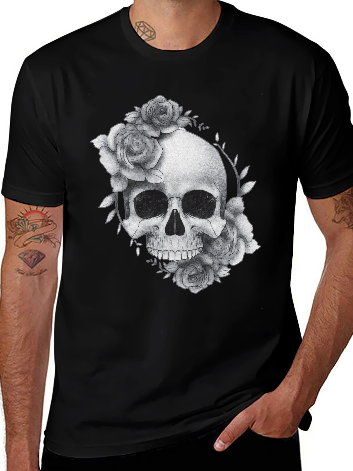 Variant 22 of Skull & Roses Graphic Tee - Black Casual T-Shirt