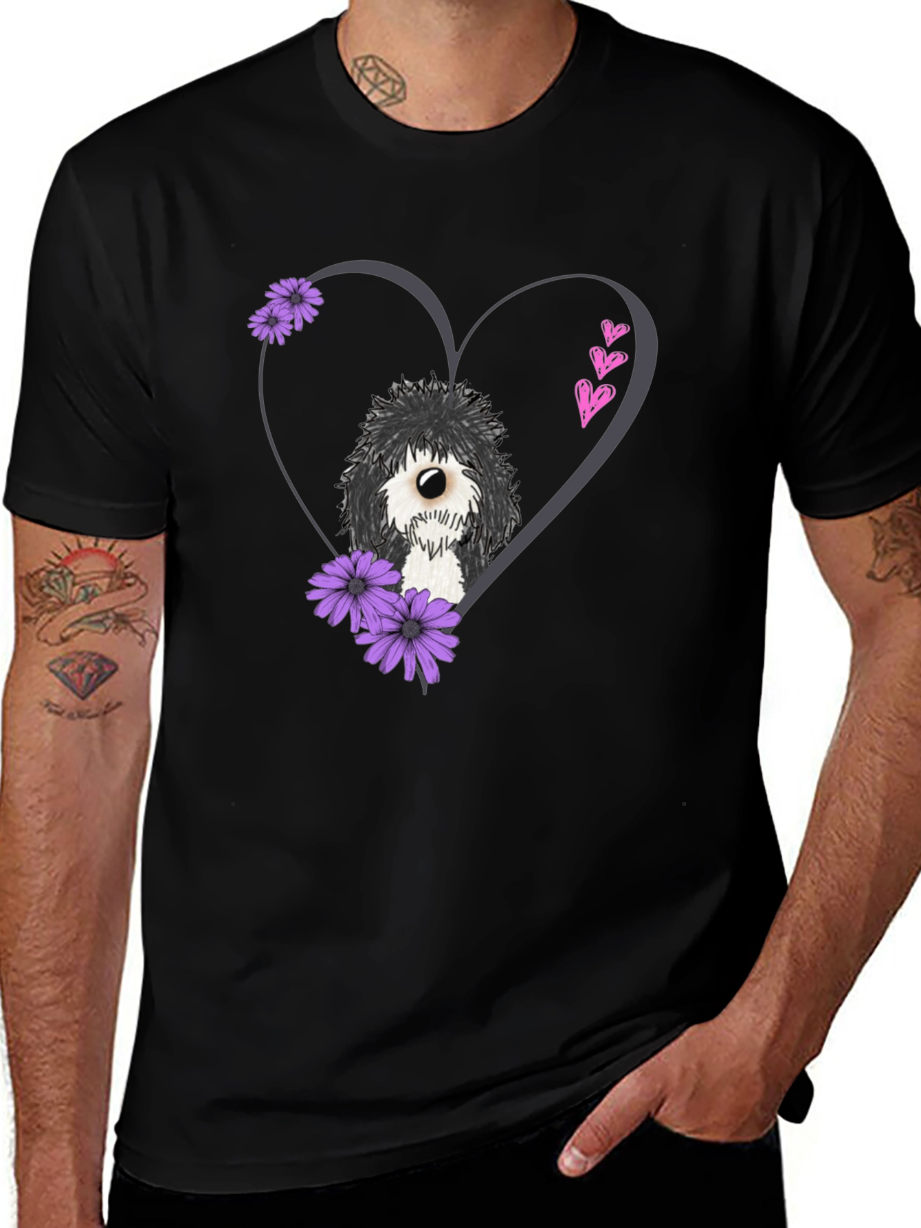 Variant 3 of Dog Lover T-Shirt with Heart and Flowers