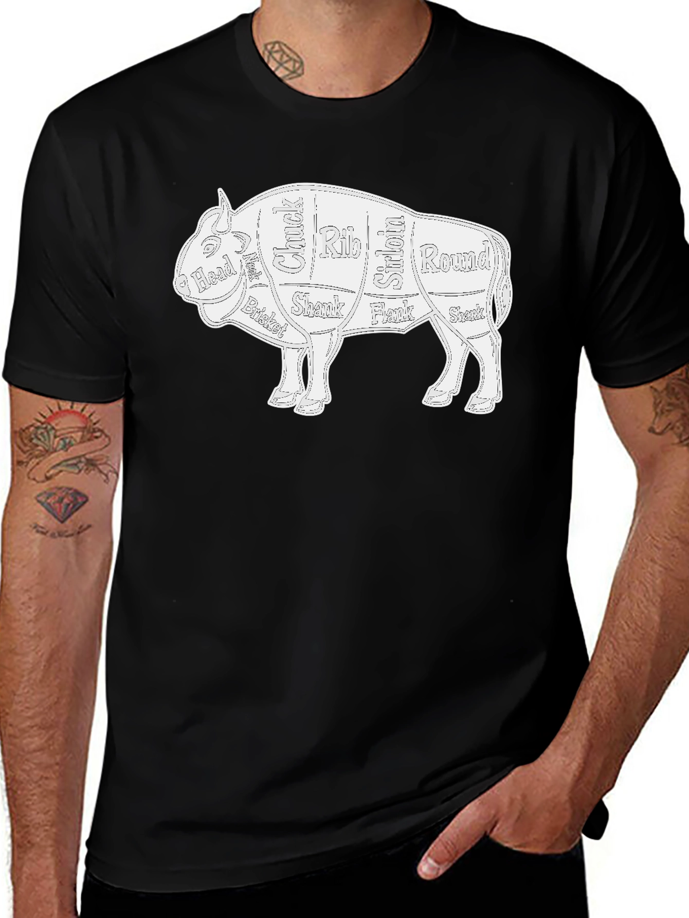 Variant 5 of Butcher Cut Bison Graphic Tee - Novelty T-Shirt