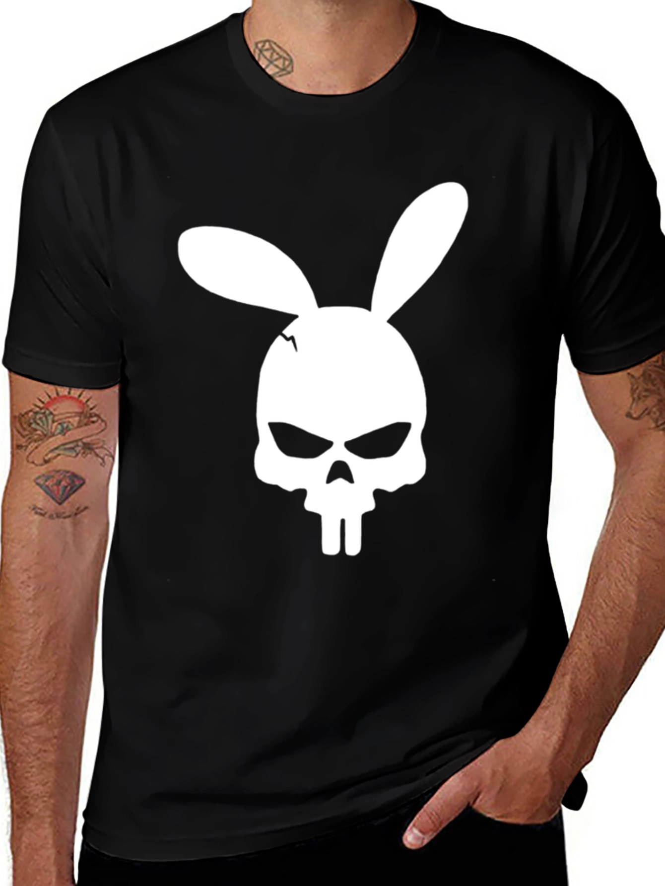 Skull Bunny Graphic Tee - Black Cotton T-Shirt