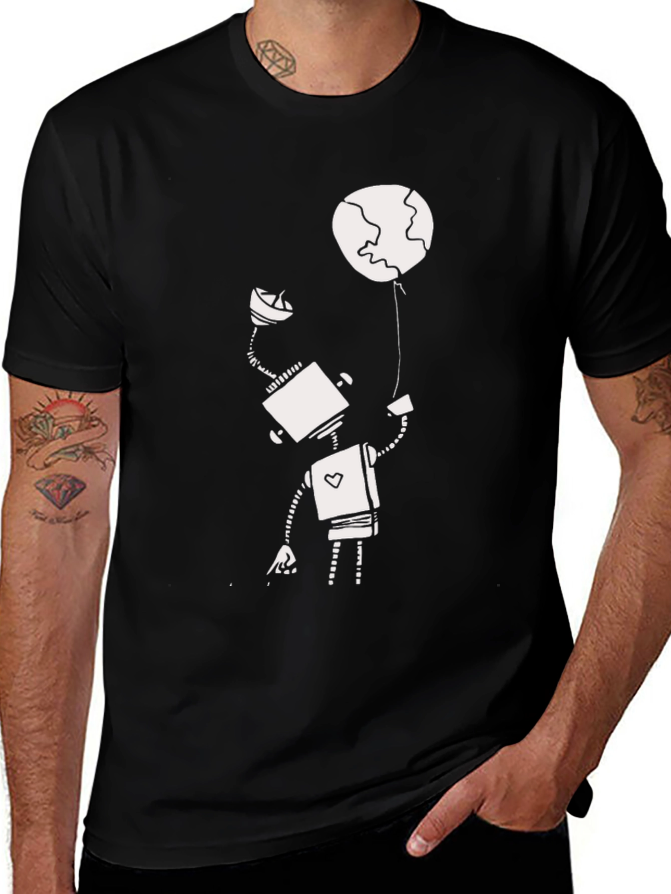 Variant 7 of Robot and Globe Graphic T-Shirt - Modern Design