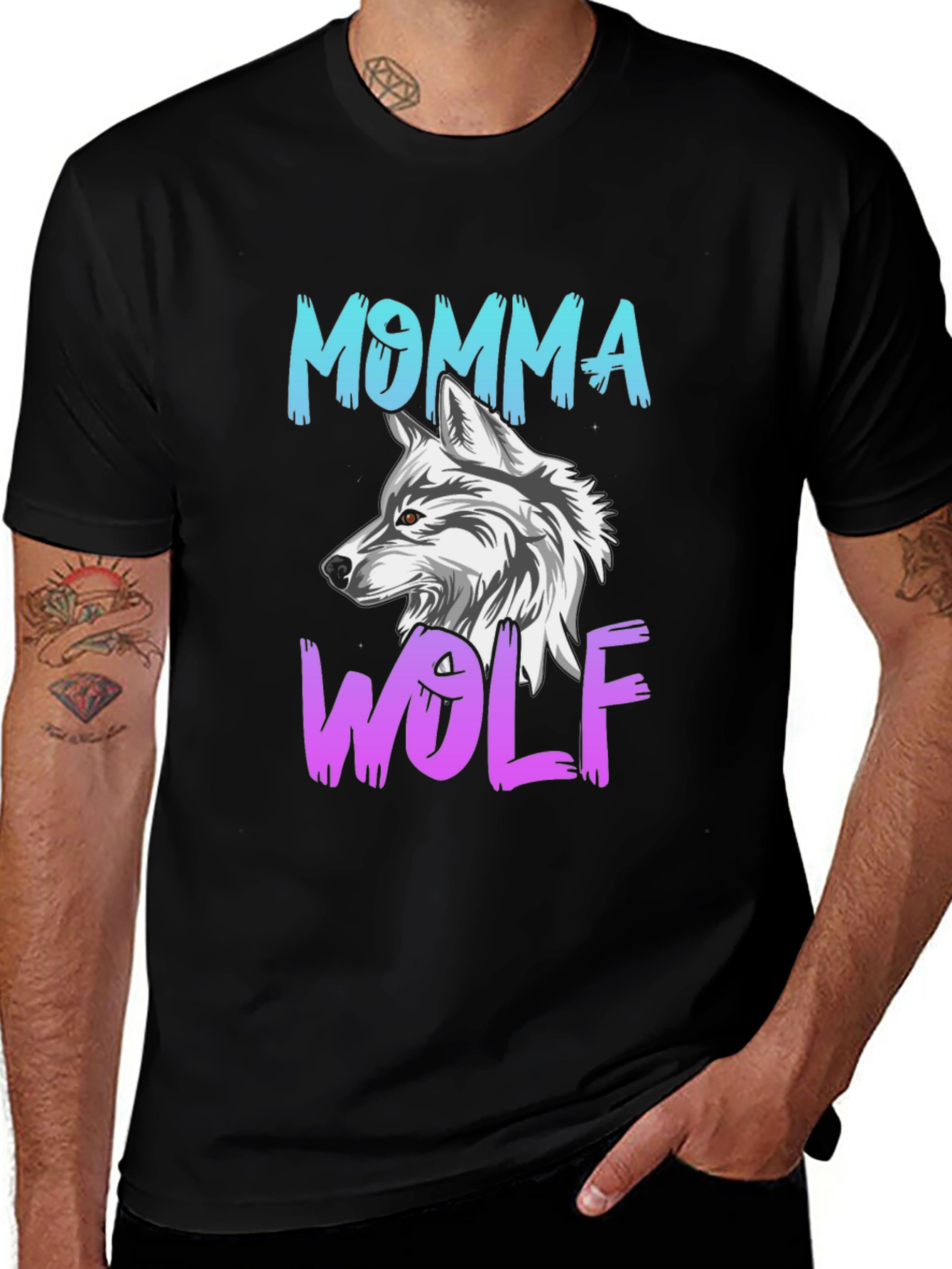 Variant 11 of Momma Wolf Graphic Tee - Black