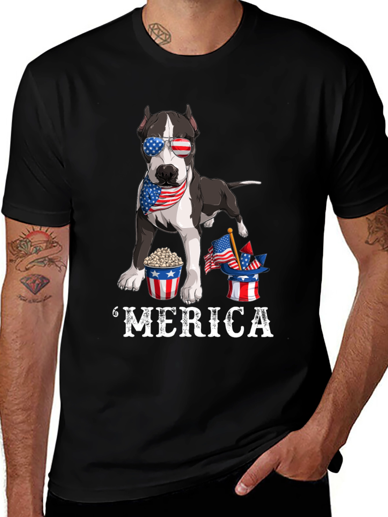 Patriotic Pitbull T-Shirt - 'Merica Dog Tee