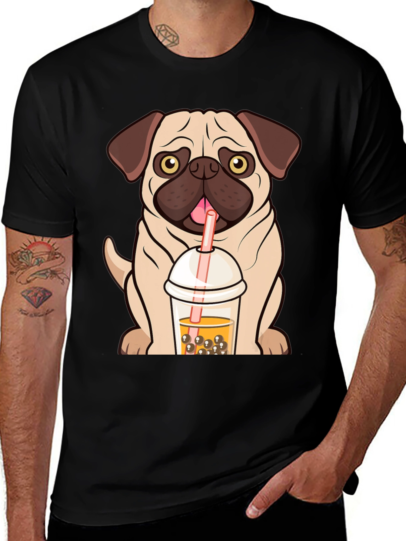 Variant 2 of Pug Boba Tea Graphic Tee - Cute Dog T-Shirt