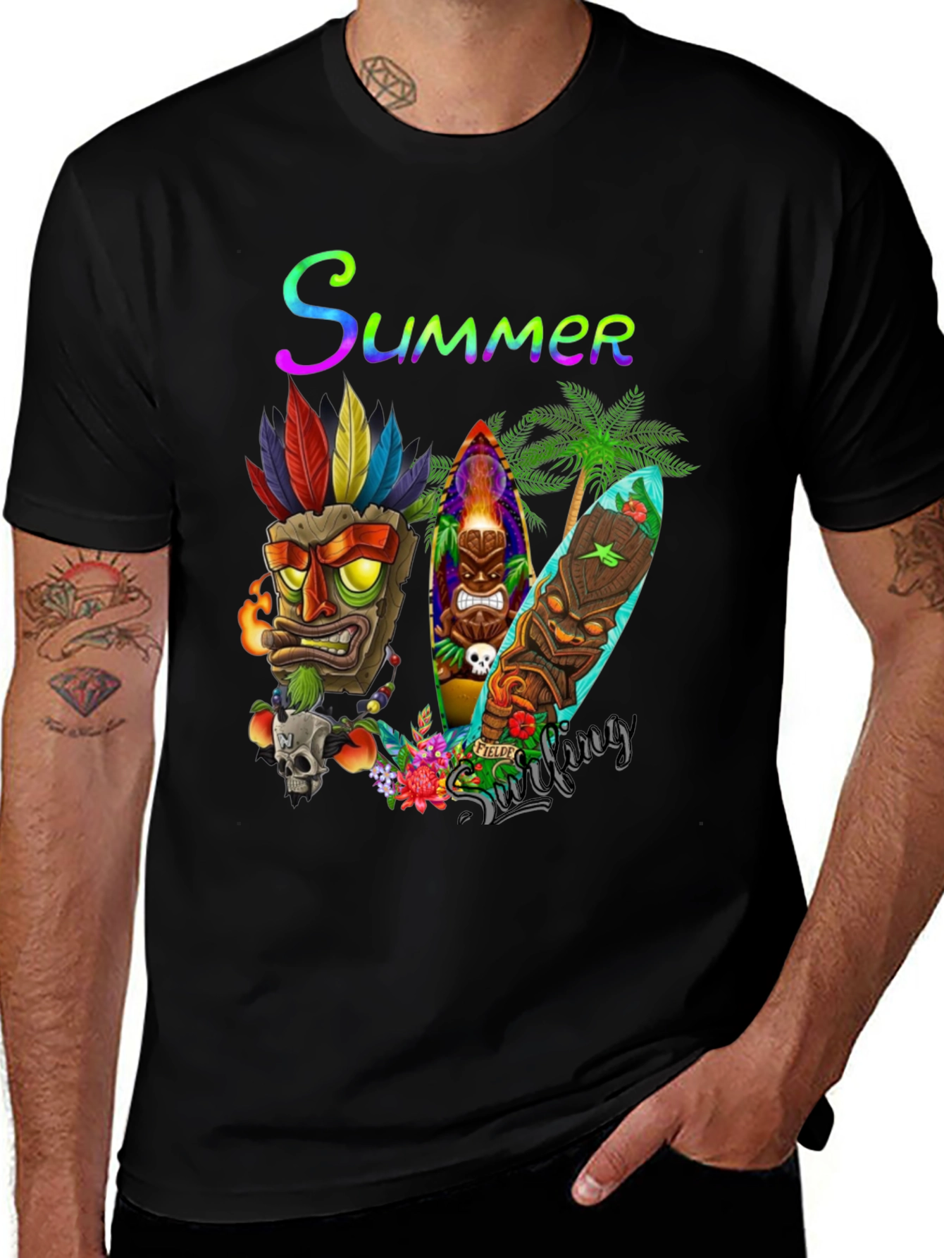 Summer Surfing Tiki Mask T-Shirt