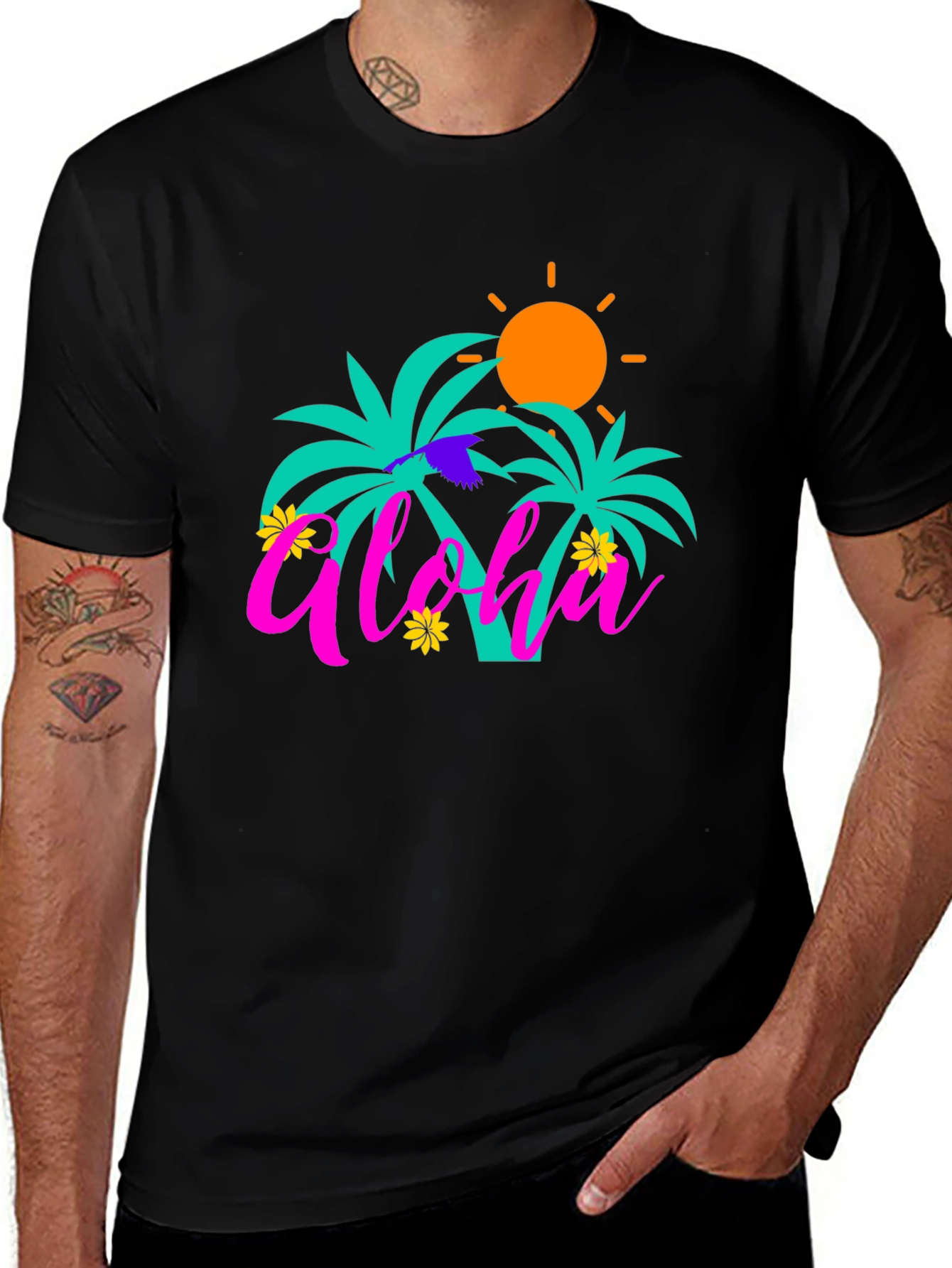 Aloha Palm Tree Graphic Tee - Summer Vibes