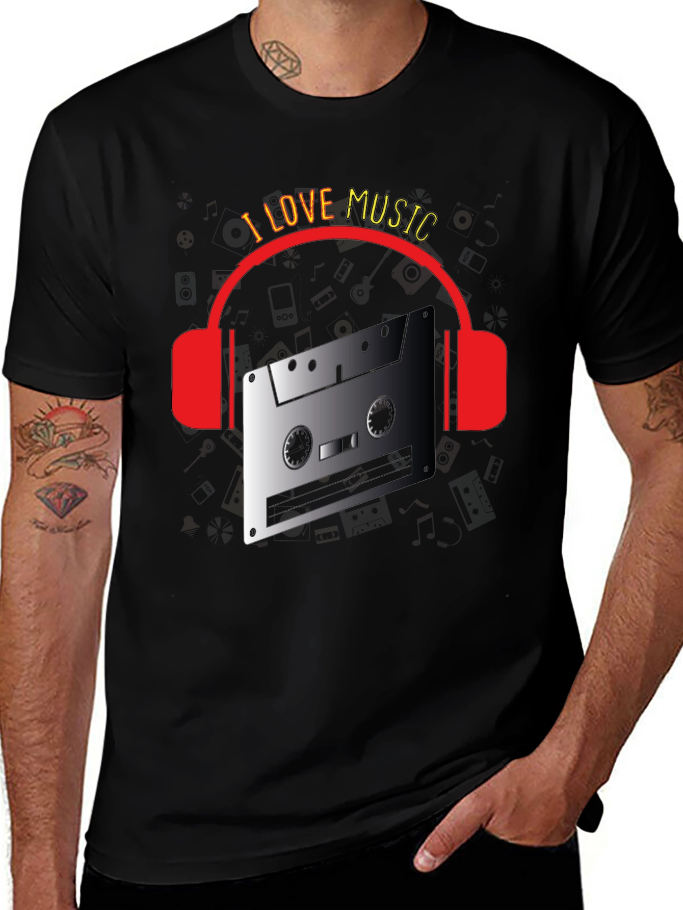 Variant 24 of I Love Music Retro Cassette Headphones T-Shirt