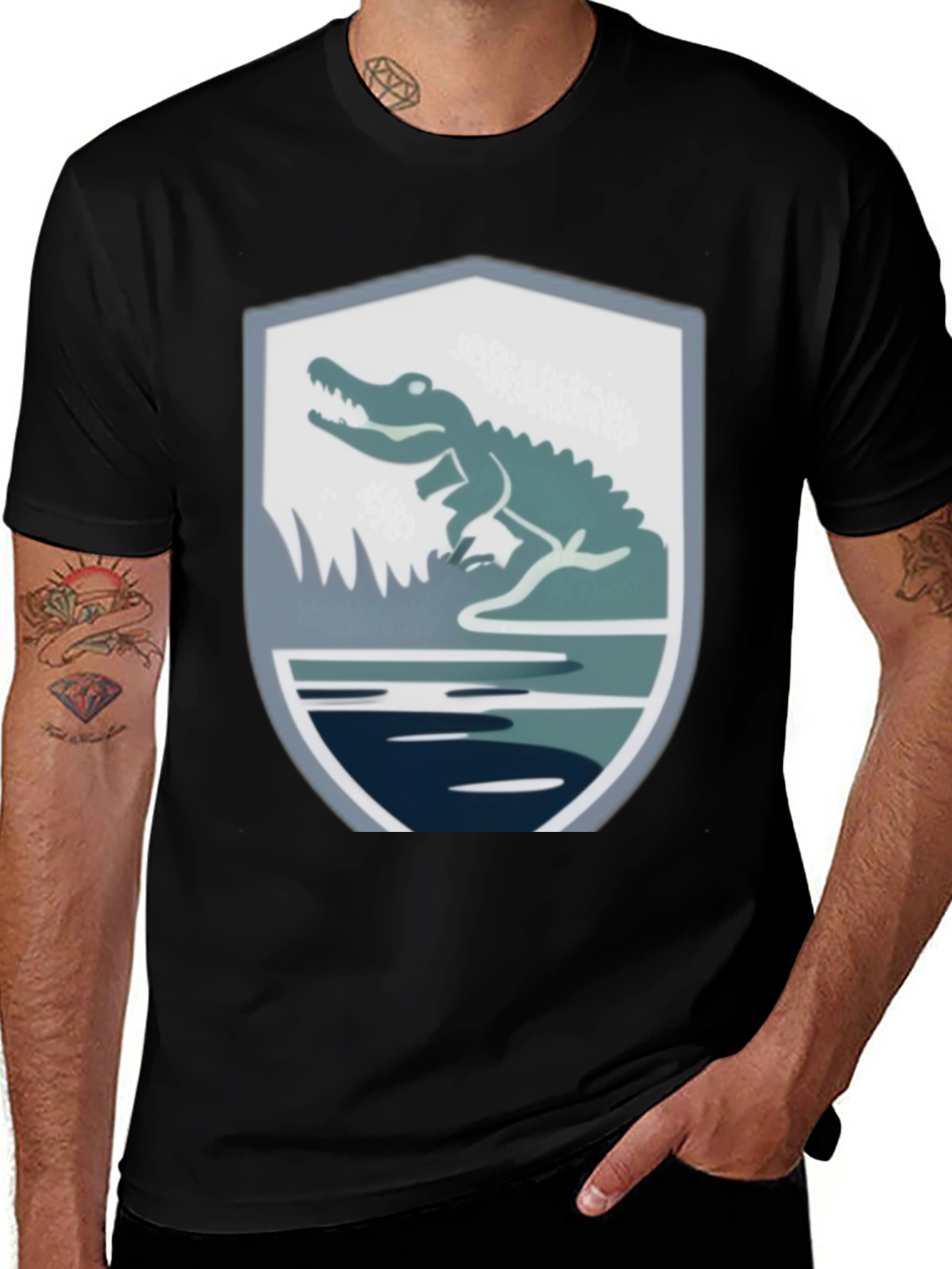 Variant 19 of Alligator Shield Graphic Tee - Stylish Men's Black T-Shirt