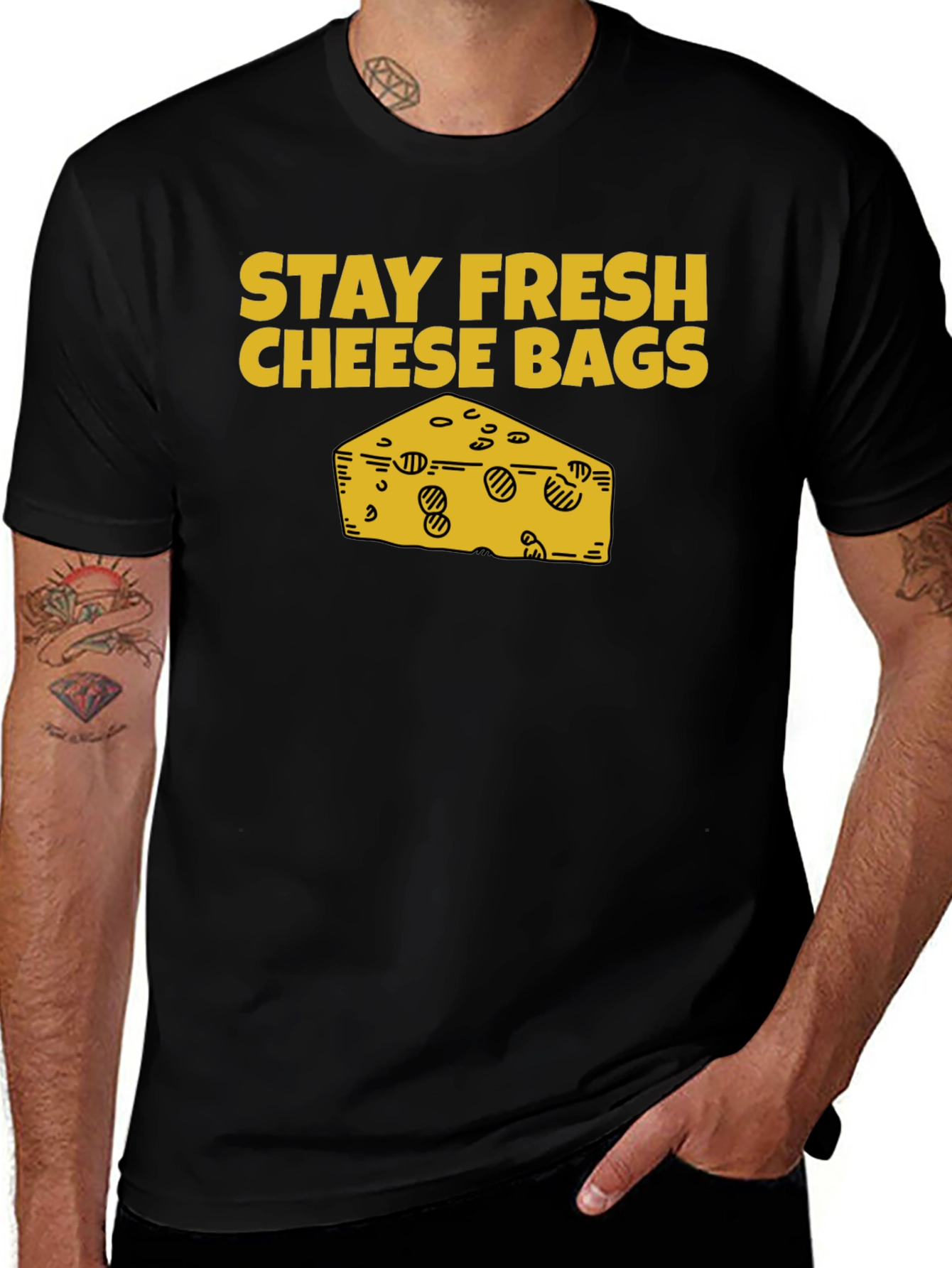 Variant 18 of Stay Fresh Cheese Bags Black Graphic T-Shirt