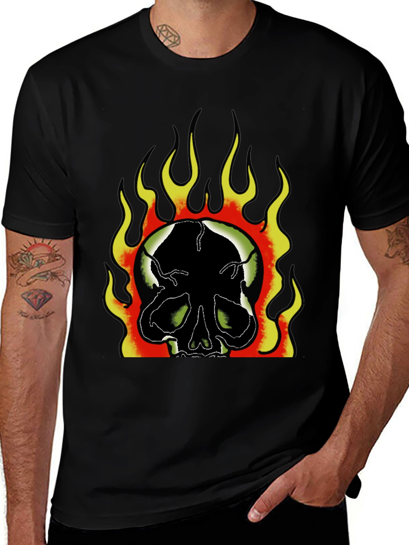 Variant 18 of Flaming Skull Graphic Print Men's Black T-Shirt