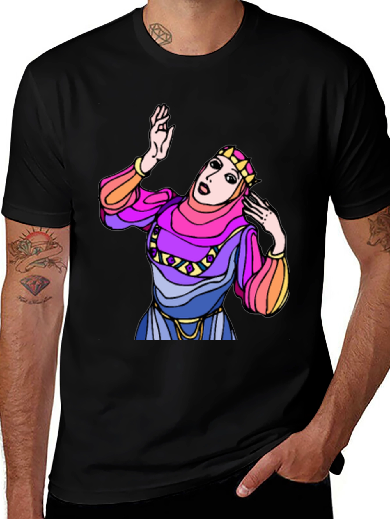 Variant 9 of Colorful Cartoon Woman Graphic Black T-Shirt