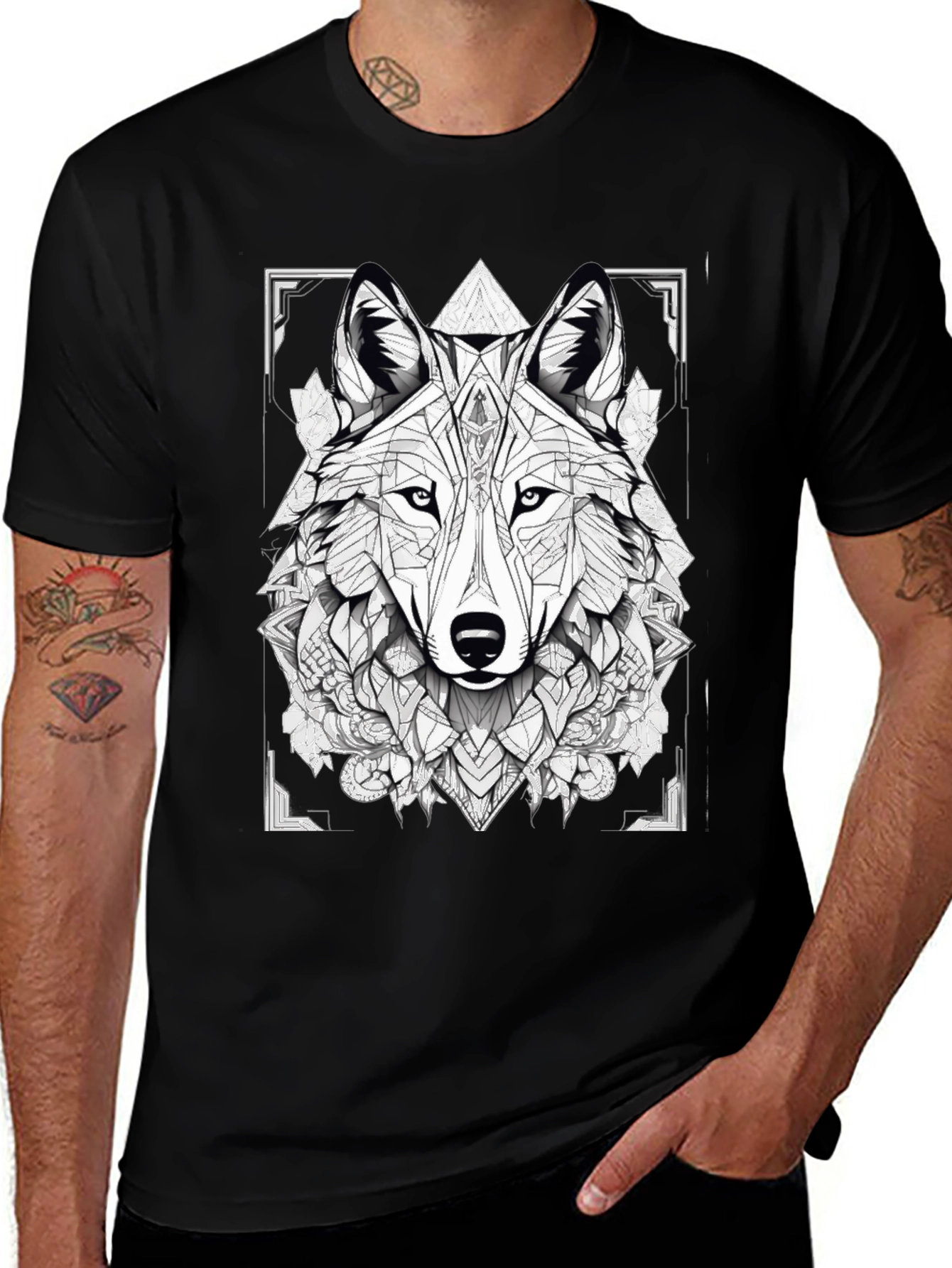 Variant 15 of Geometric Wolf Graphic Tee - Black