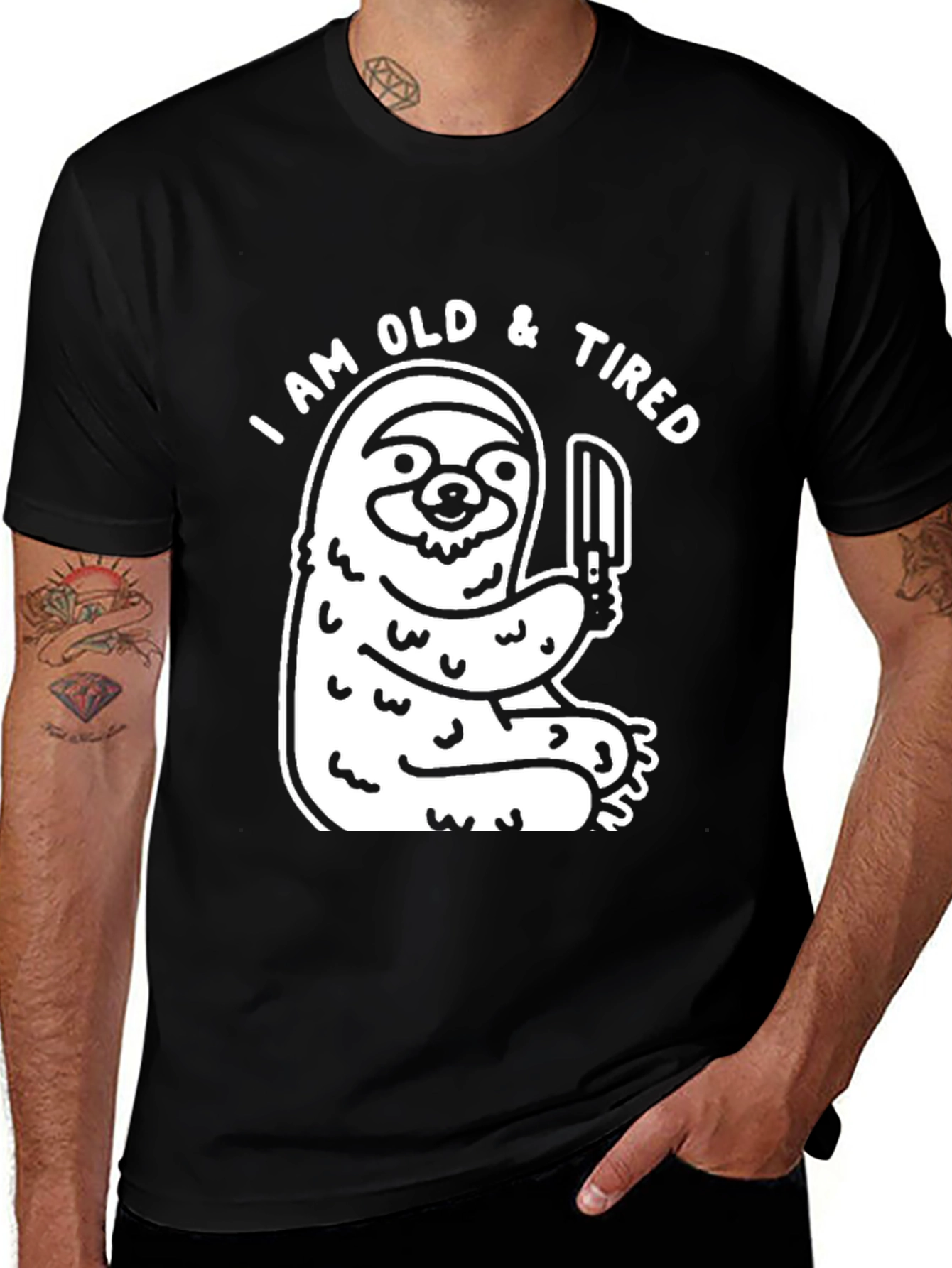 Black I am Old & Tired Sloth Graphic T-Shirt main image