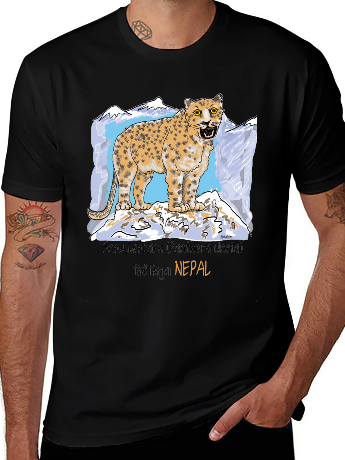 Variant 27 of Snow Leopard Graphic Tee - Nepal Wildlife Shirt