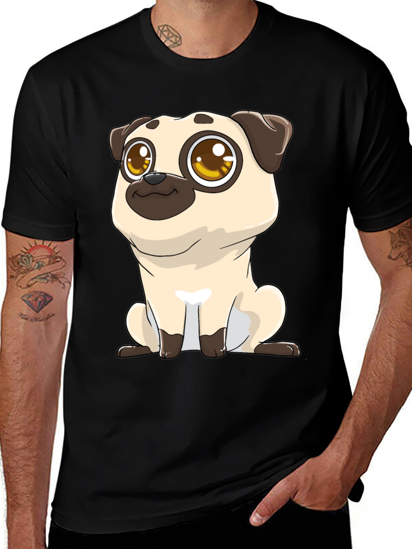 Variant 11 of Cute Pug Cartoon Black T-Shirt