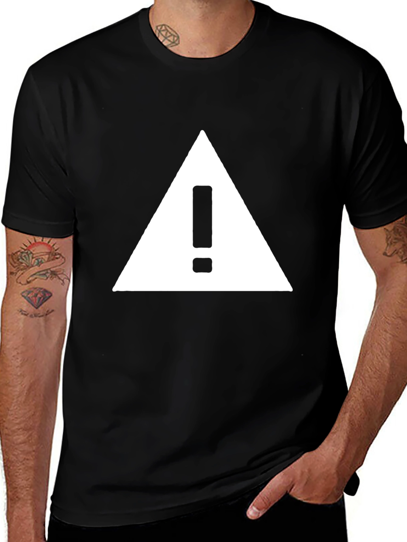 Variant 13 of Warning Sign Graphic Tee - Black Cotton T-Shirt