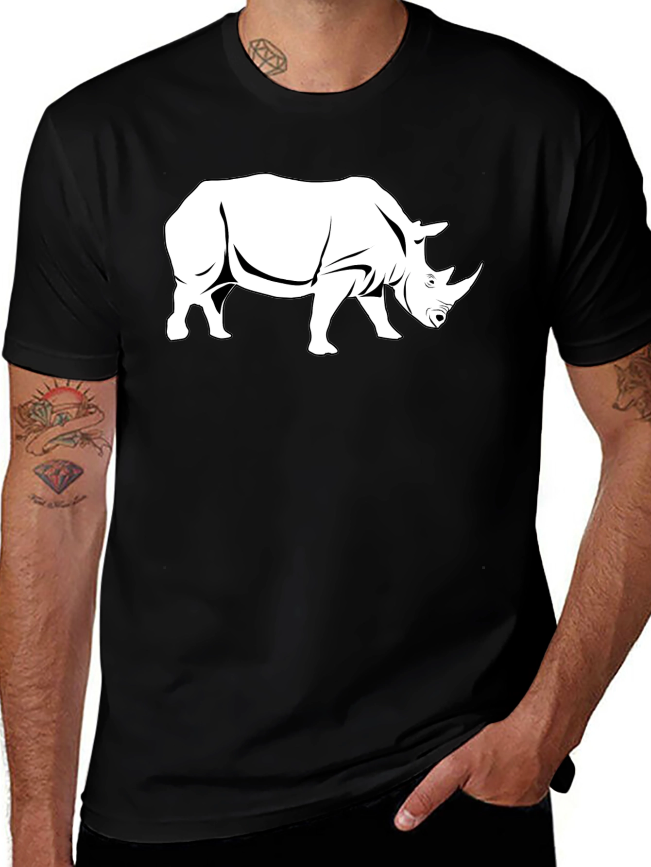 Variant 29 of Rhinoceros Graphic T-Shirt - Black Cotton Tee