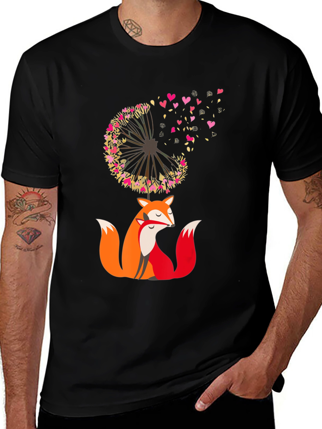 Variant 9 of Fox & Dandelion Heart Tee - Stylish Graphic T-Shirt