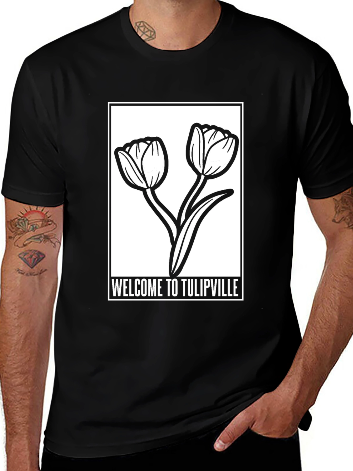Variant 18 of Welcome to Tulipville Black Graphic T-Shirt