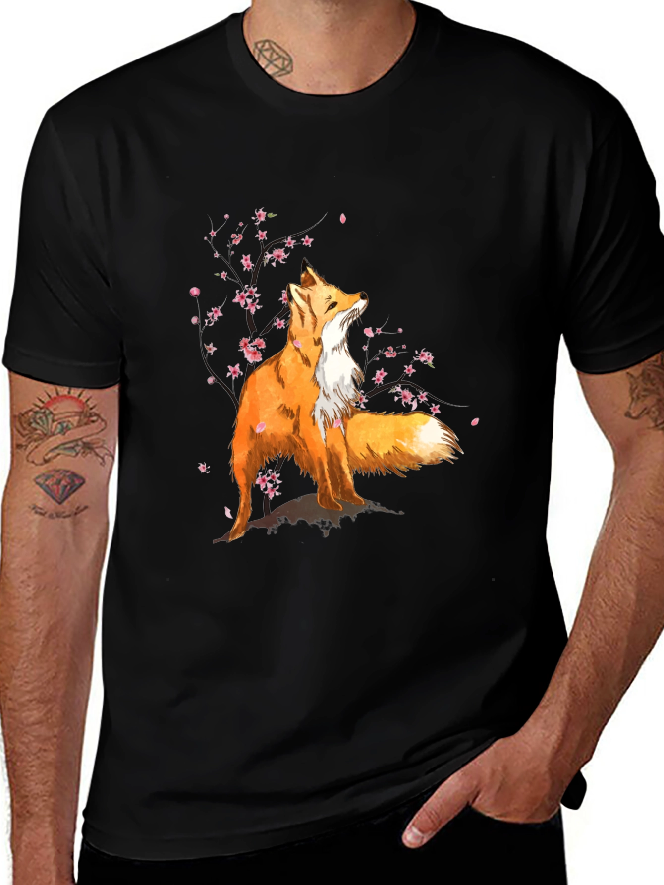 Variant 19 of Fox and Cherry Blossom Graphic Tee