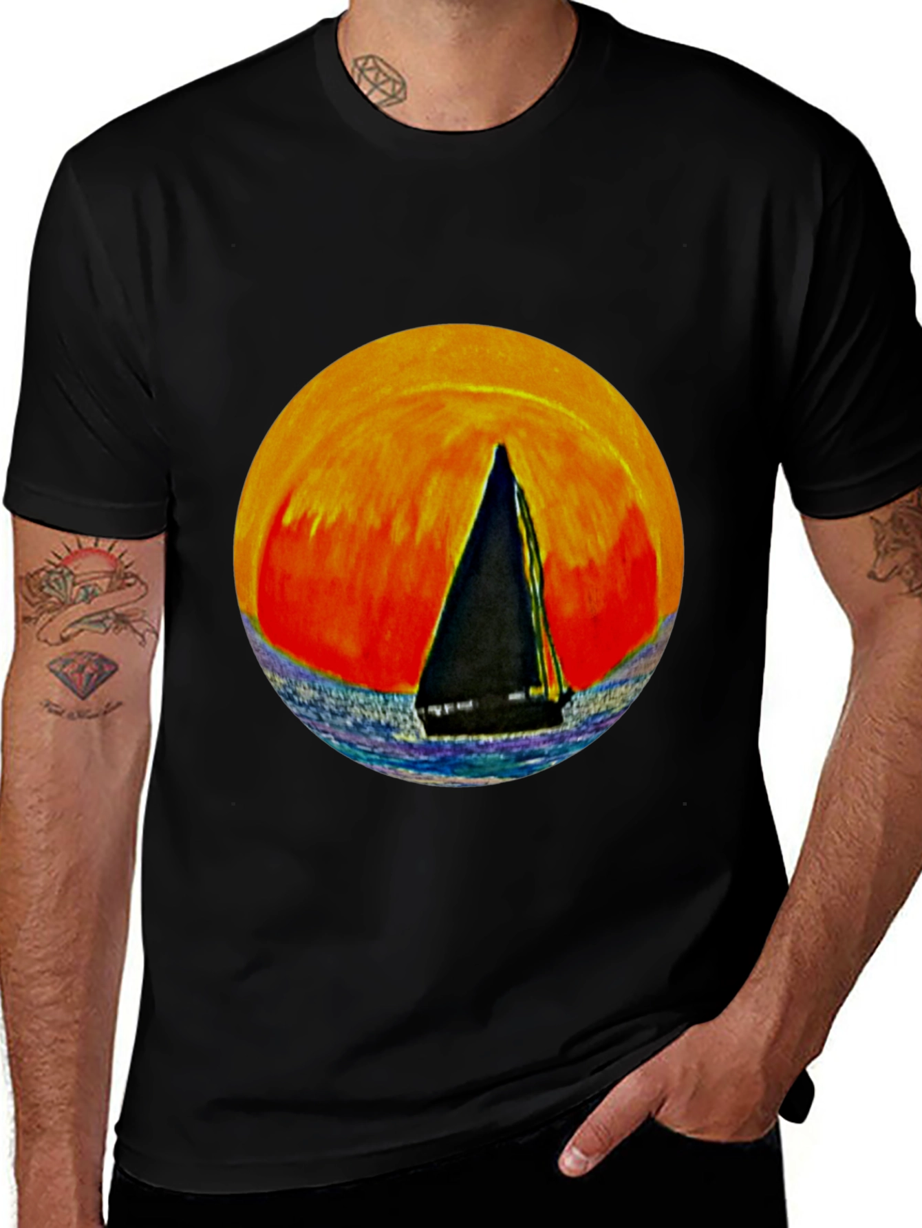 Variant 23 of Sailboat Sunset Graphic T-Shirt - Casual Black Tee