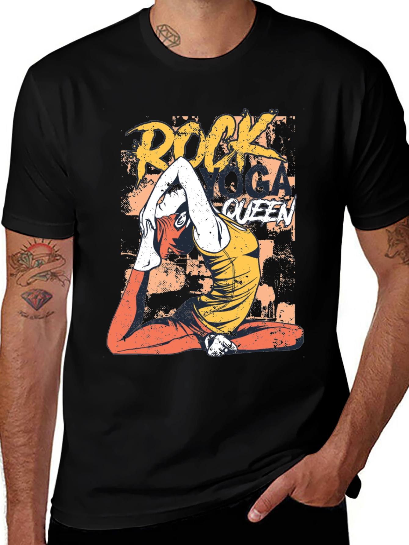 Variant 2 of Rock Yoga Queen Graphic Tee - Black Cotton T-Shirt