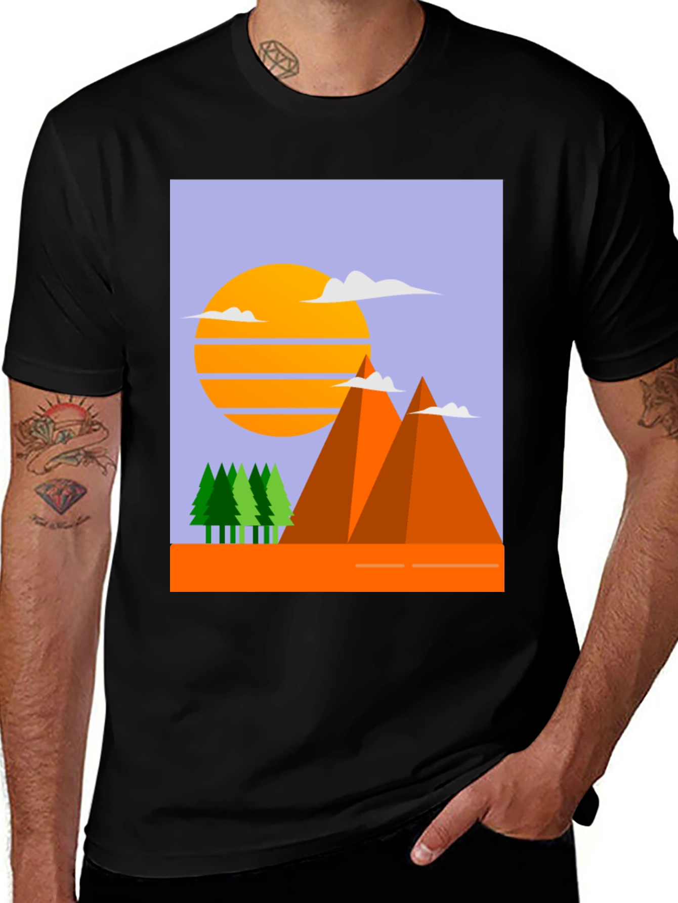 Mountain Sunset Graphic Tee - Black Crew Neck T-Shirt