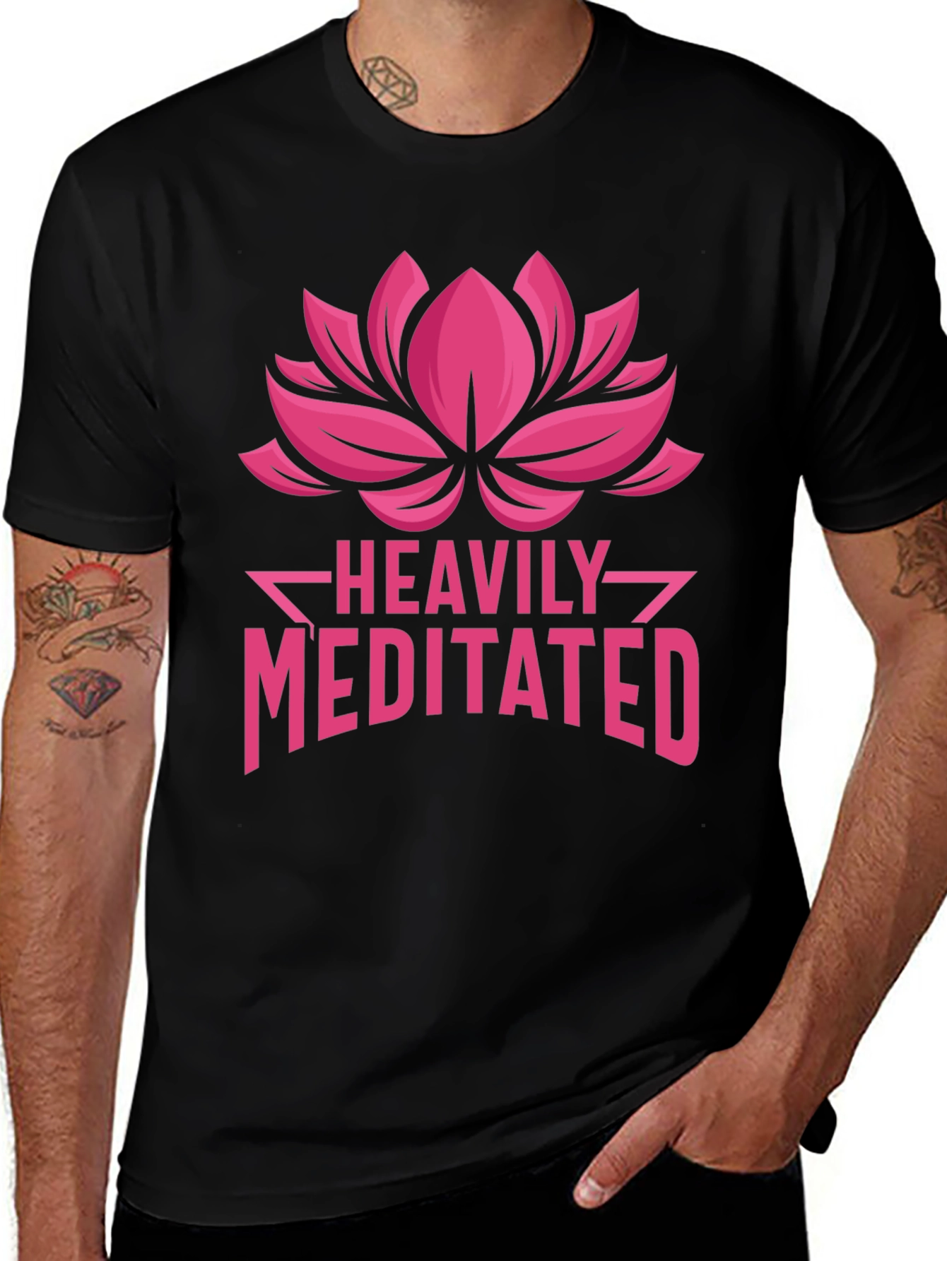 Variant 17 of Heavily Meditated Black T-Shirt Lotus Design