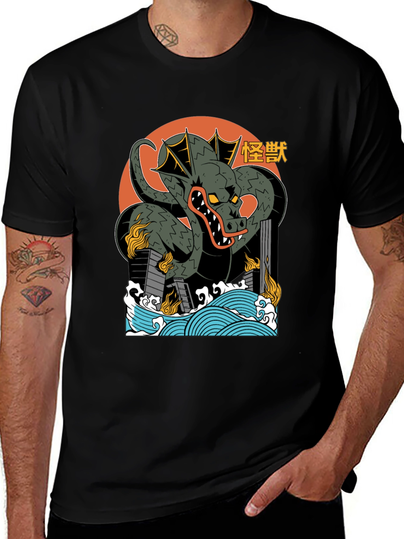 Kaiju Dragon Graphic Tee - Black Cotton T-Shirt