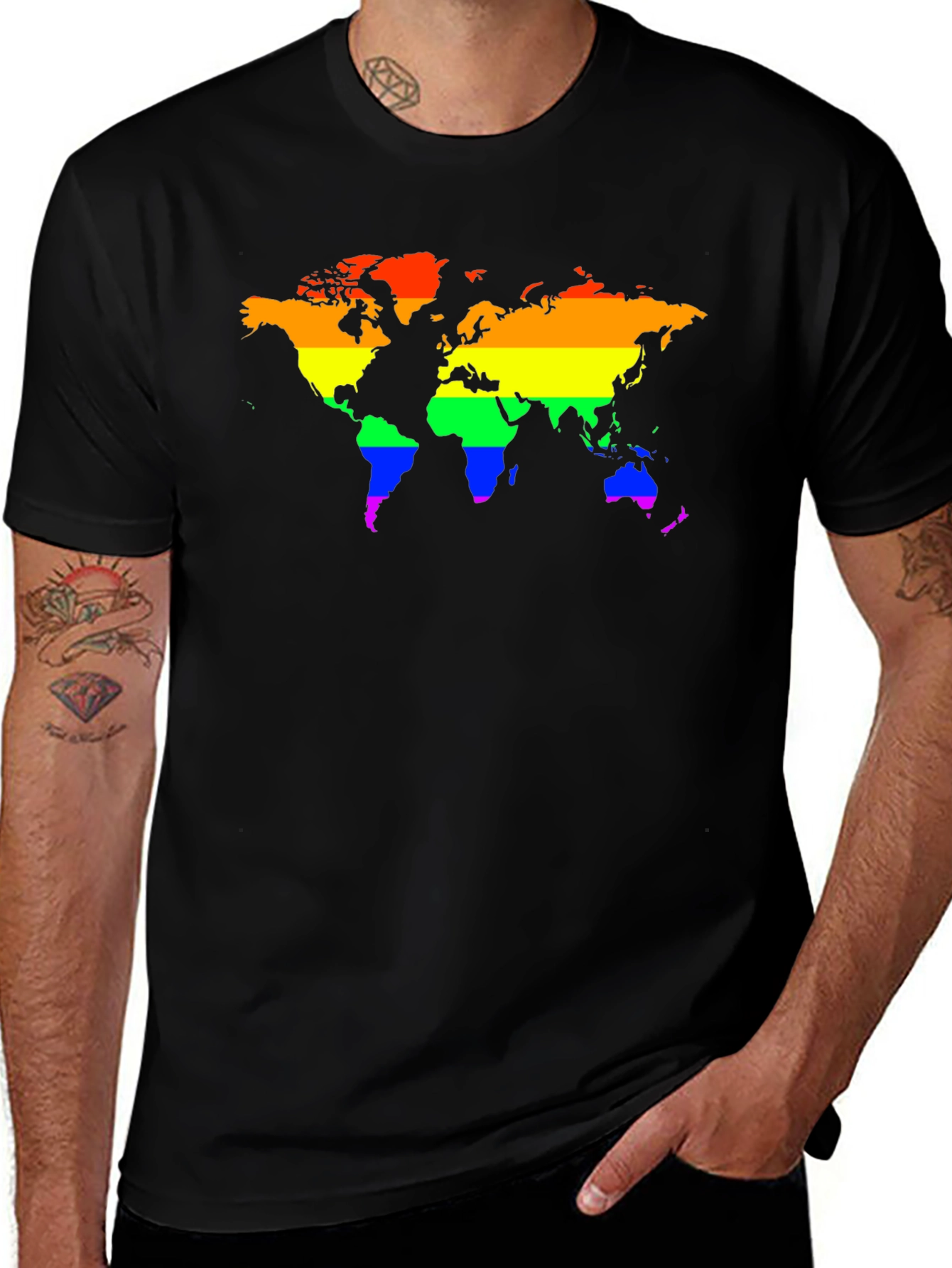 Variant 9 of LGBTQ+ Rainbow World Map Graphic T-Shirt