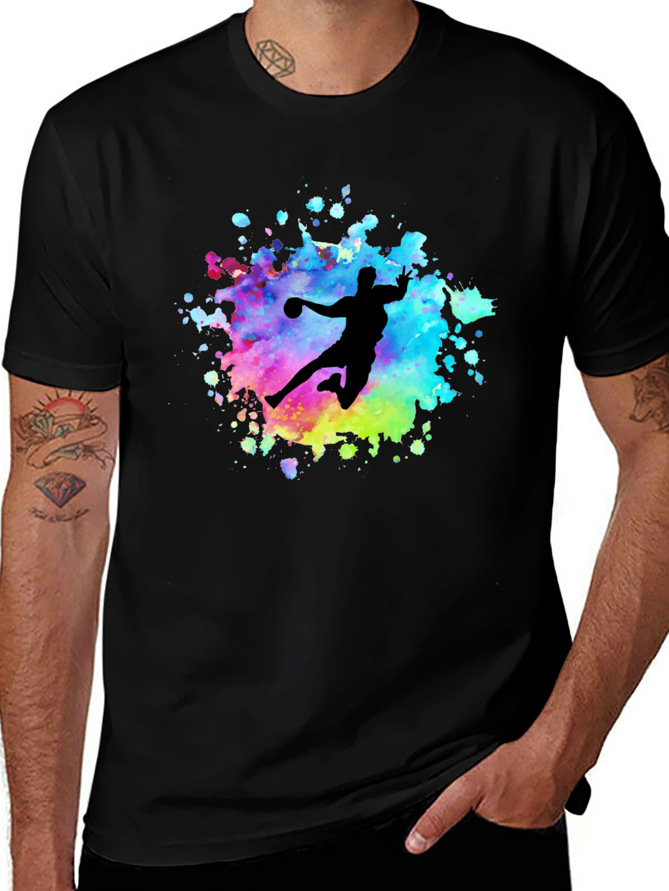 Variant 19 of Watercolor Handball Player T-Shirt - Black