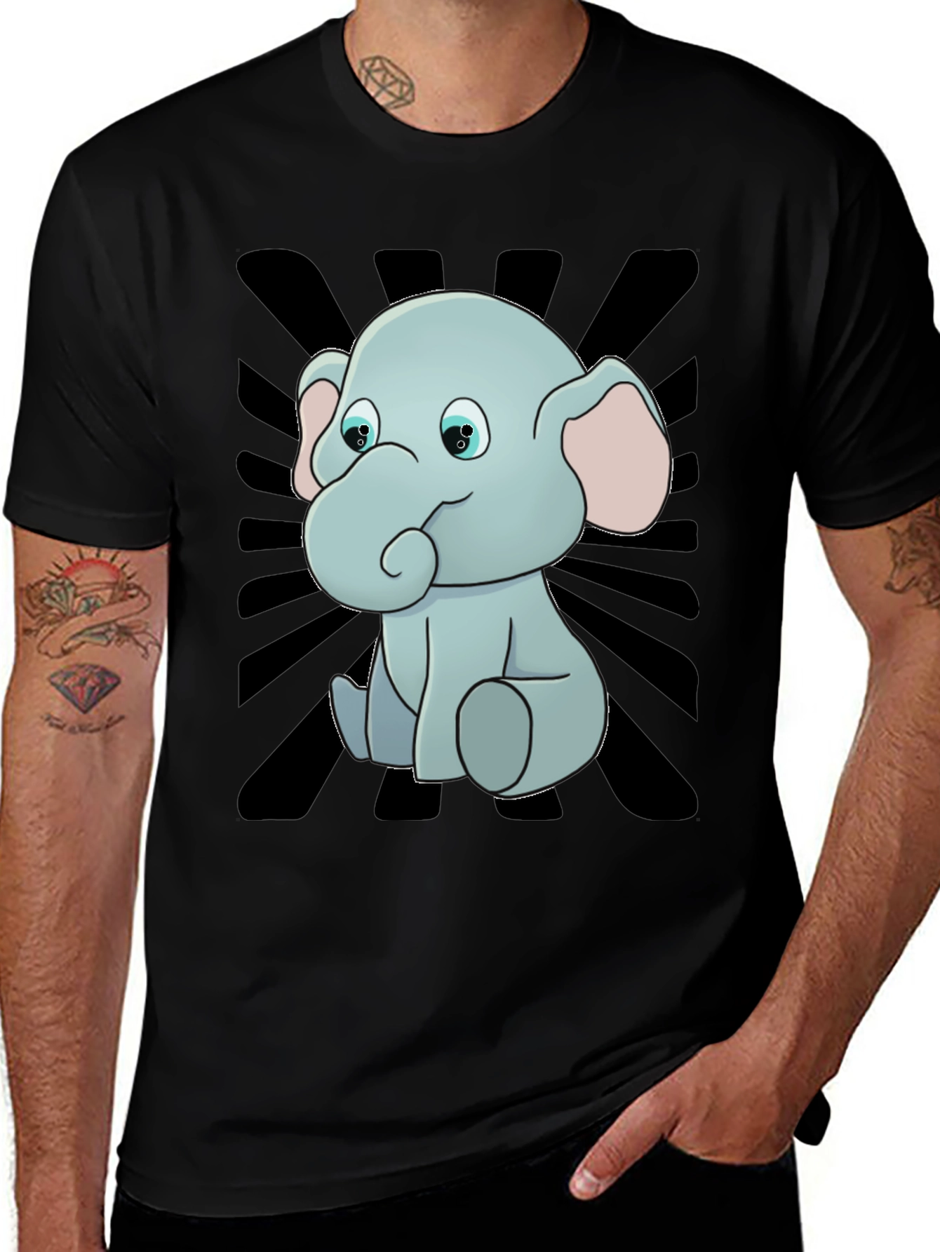 Variant 29 of Cute Elephant Graphic Tee - Black Cotton Blend