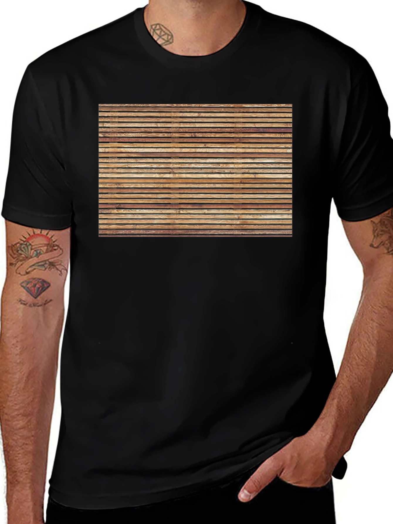 Variant 13 of Rustic Wooden Plank Graphic Tee - Casual Comfort