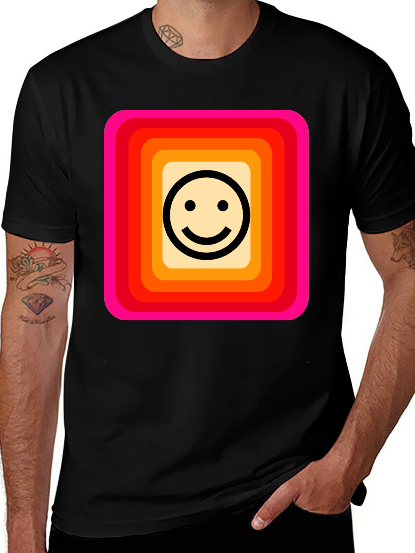 Variant 26 of Retro Smiley Face Graphic Tee - Black