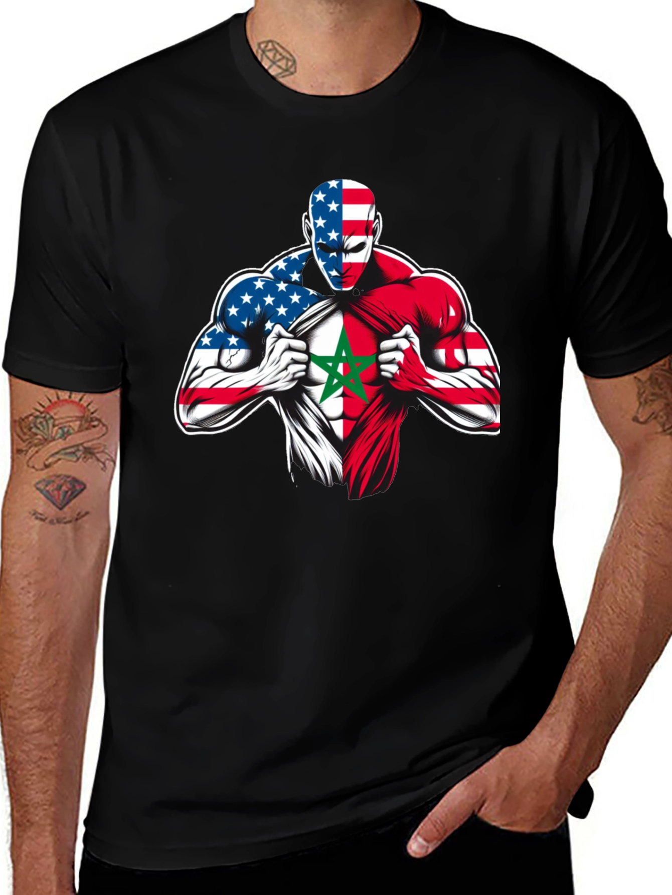 Variant 9 of USA Morocco Flag T-Shirt