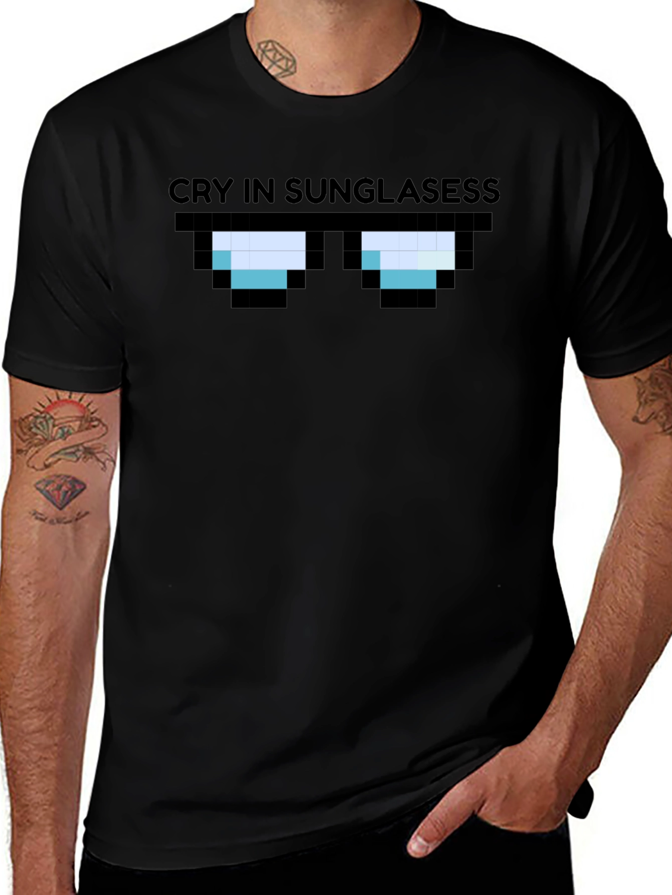 Variant 28 of Cry in Sunglassess - Graphic T-Shirt - Black Cotton Blend
