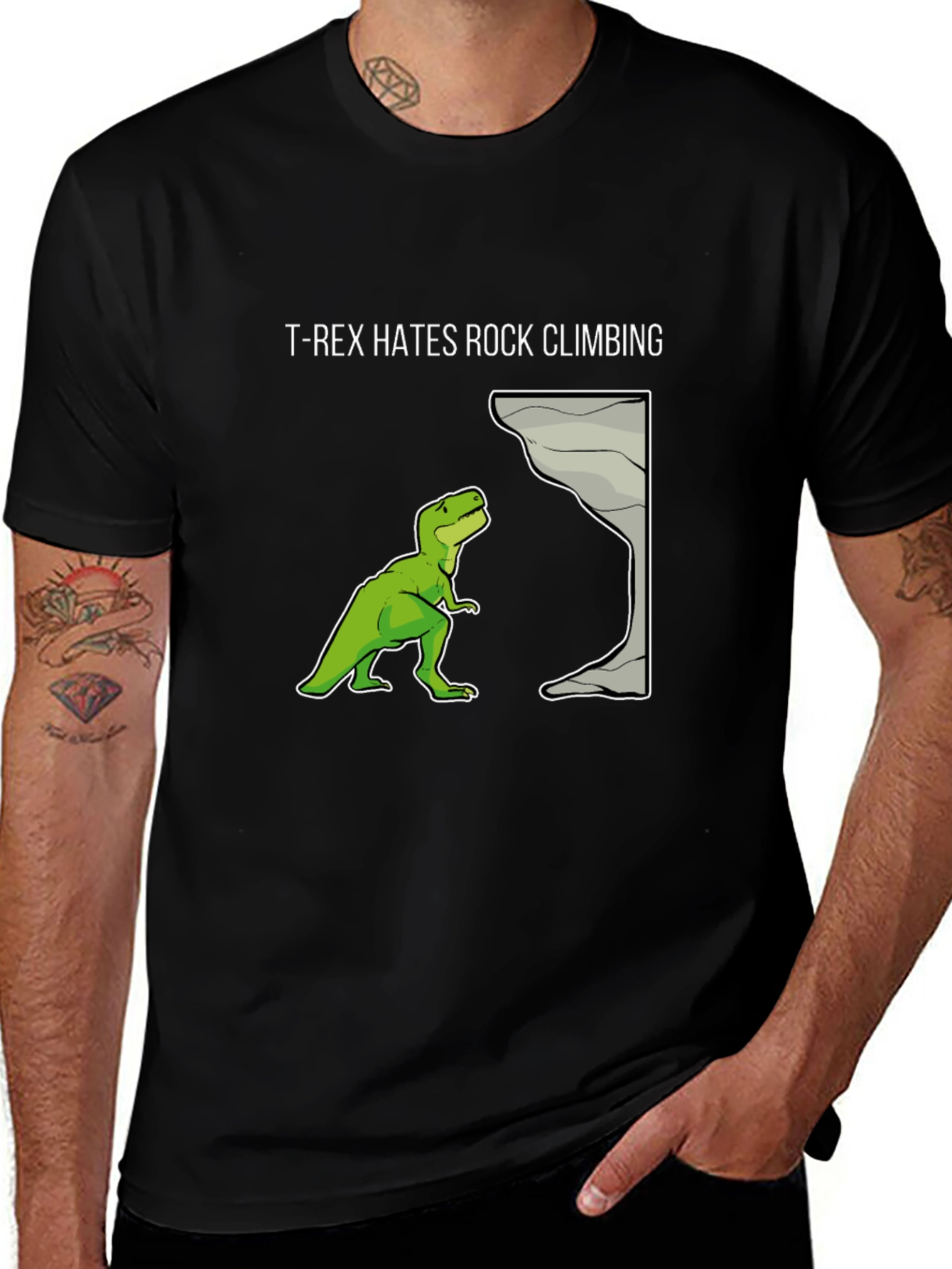 T-Rex Hates Rock Climbing Graphic Tee