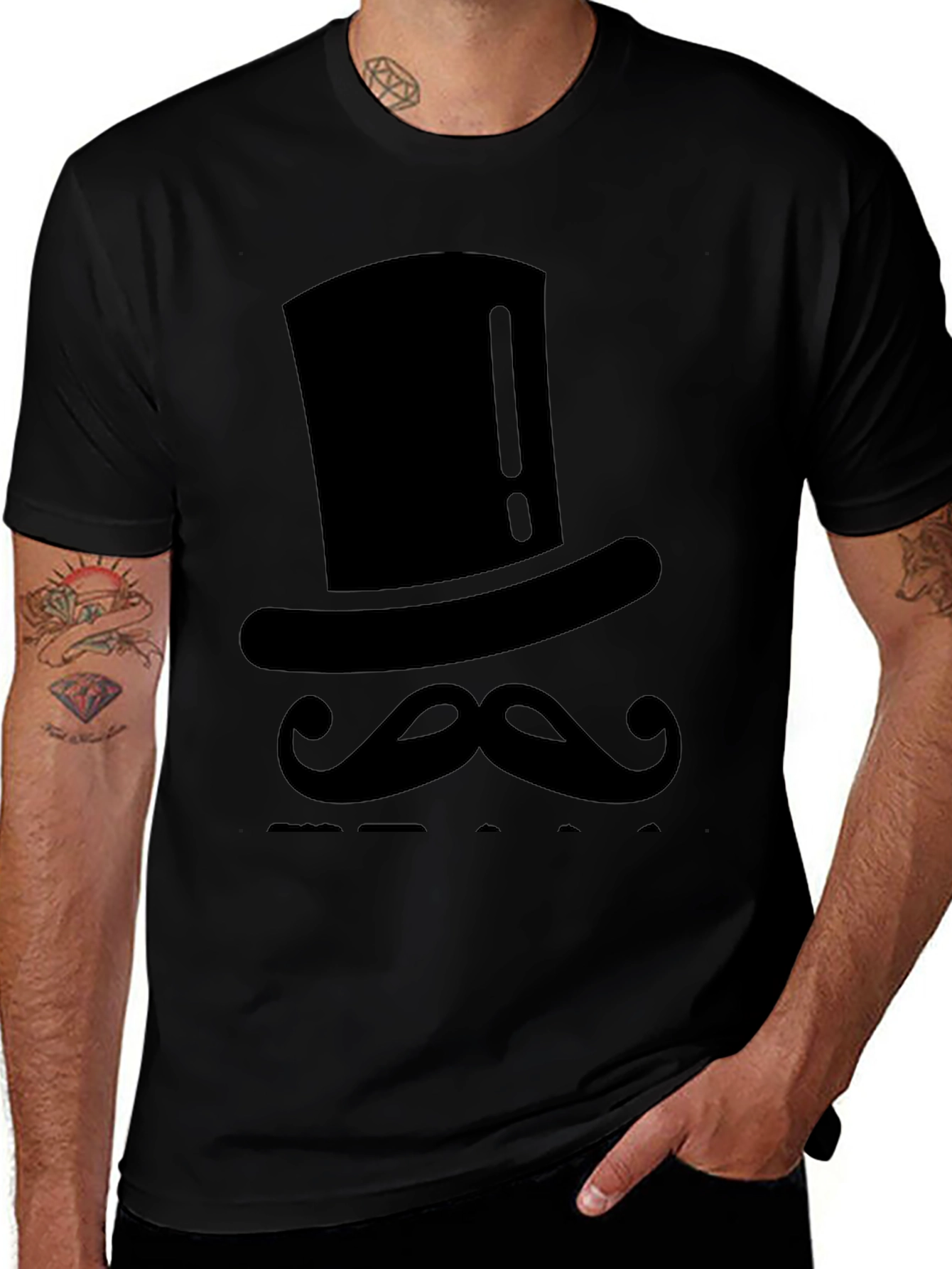 Variant 4 of Top Hat & Mustache Graphic Tee - Black Cotton T-Shirt