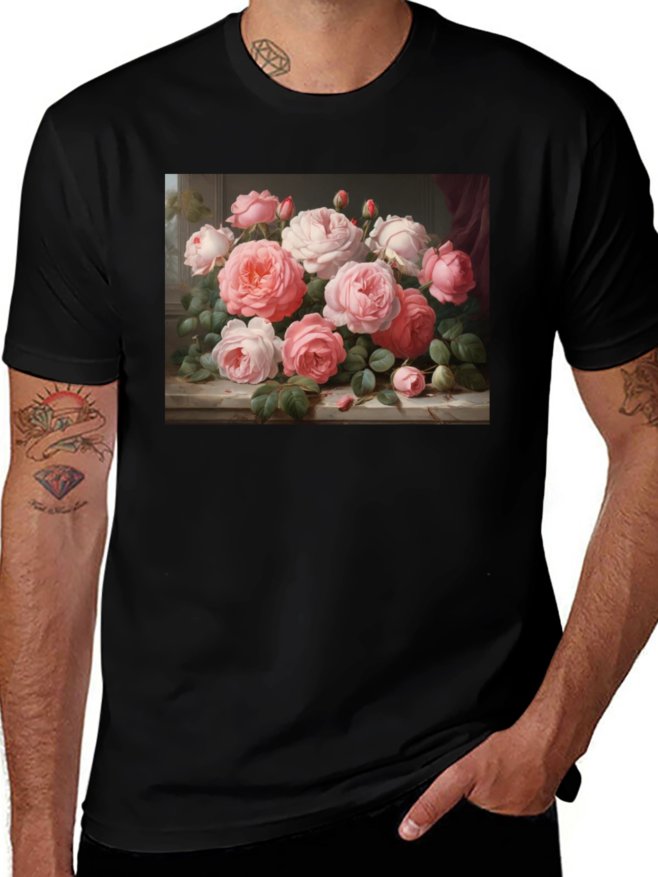 Variant 26 of Floral Bouquet Graphic Tee - Artistic Roses T-Shirt