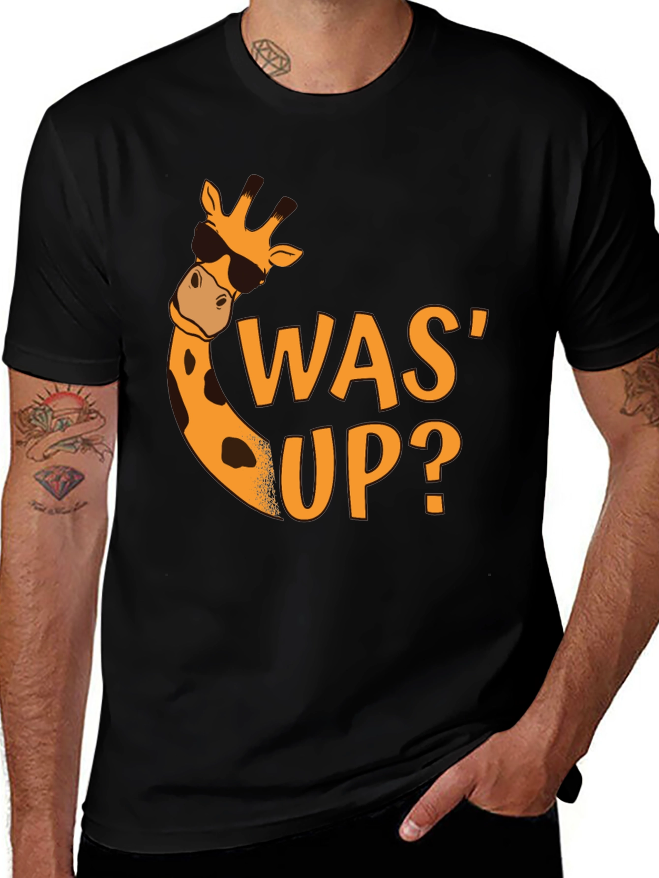 Black Cool Giraffe Was' Up? Black Graphic Tee main image