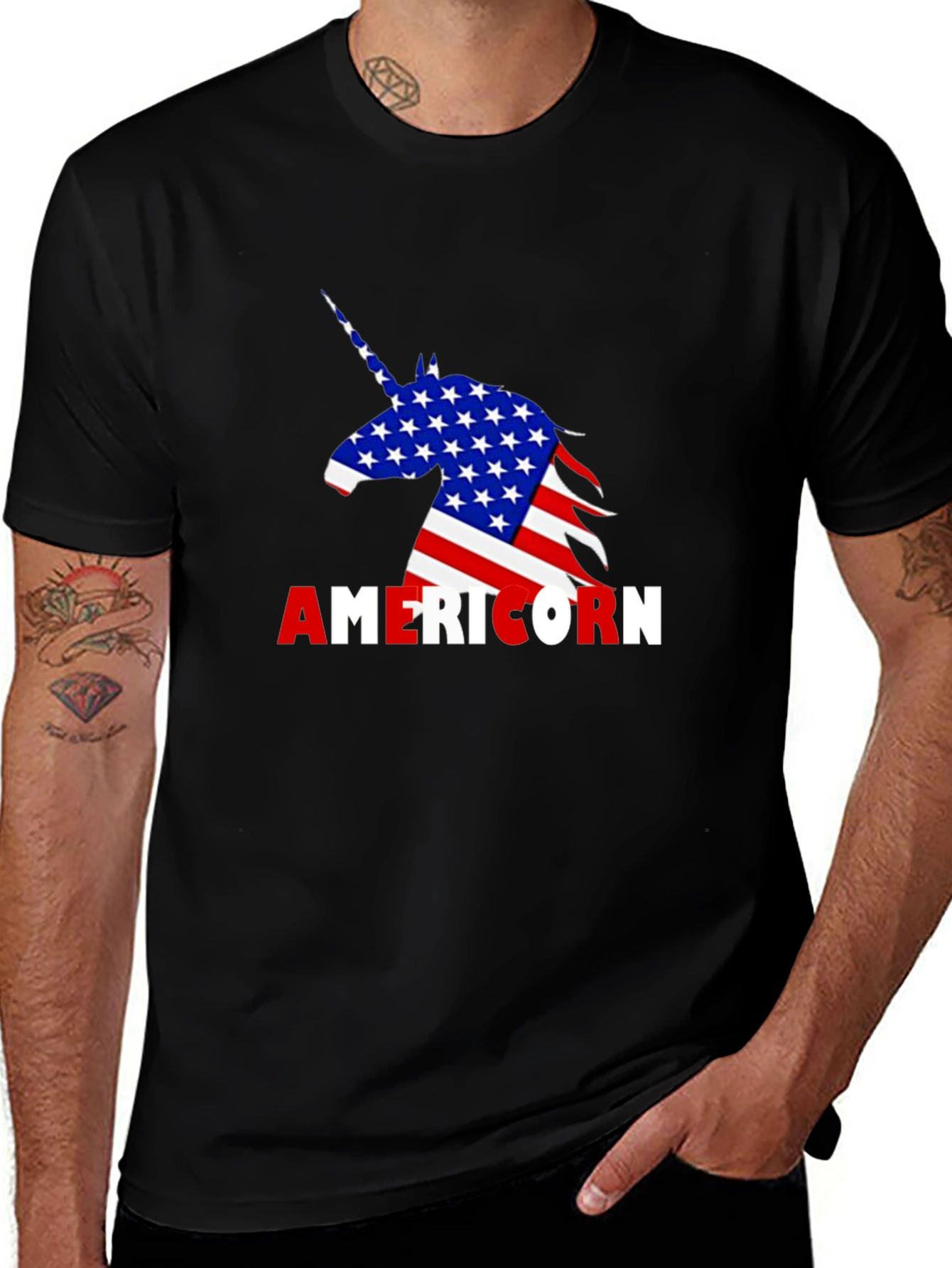 Americorn Black T-Shirt: Patriotic American Unicorn Tee