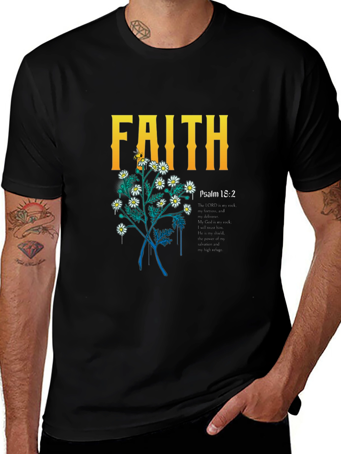 Variant 9 of Faith Floral Graphic T-Shirt - Religious Scripture Tee