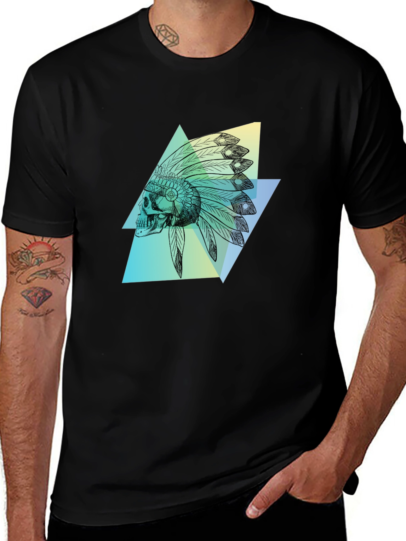 Variant 3 of Skull Headdress Graphic Tee - Black