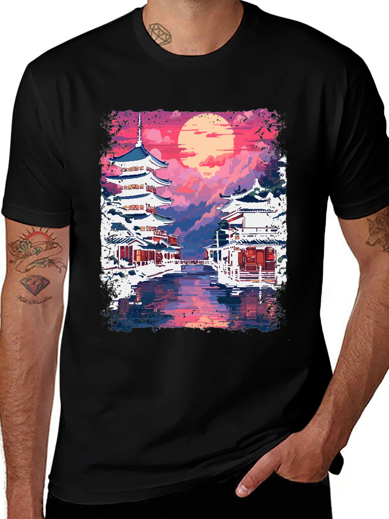Japanese Temple Pixel Art T-Shirt