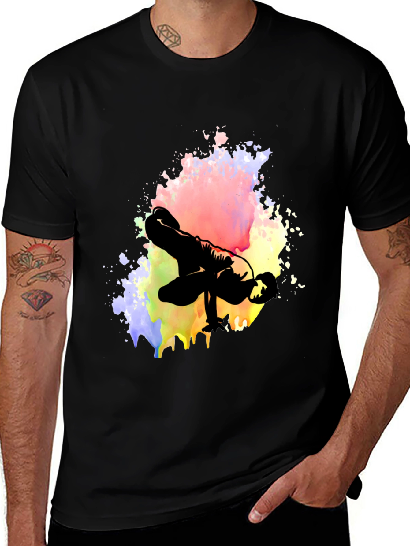 Artistic Breakdancer Graphic Black T-Shirt